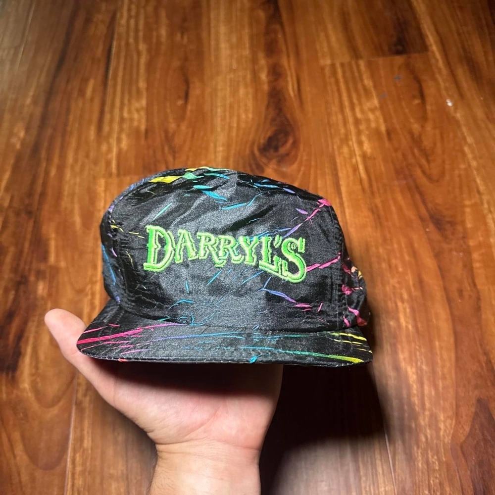 Vintage Darryl's black cap with multicolored splatter paint effect